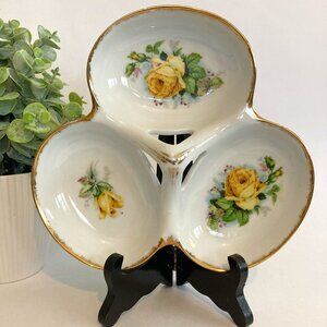 Vintage Trinket Tray Yellow Rose Made in Japan